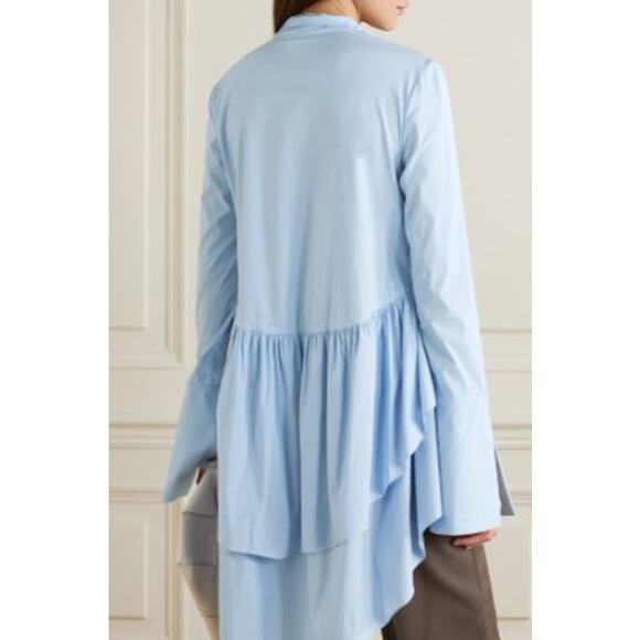 Caroline Constas Blouse Shirt Blue Tatiana Asymmetric Ruffled Cotton Size Large - Picture 2 of 13
